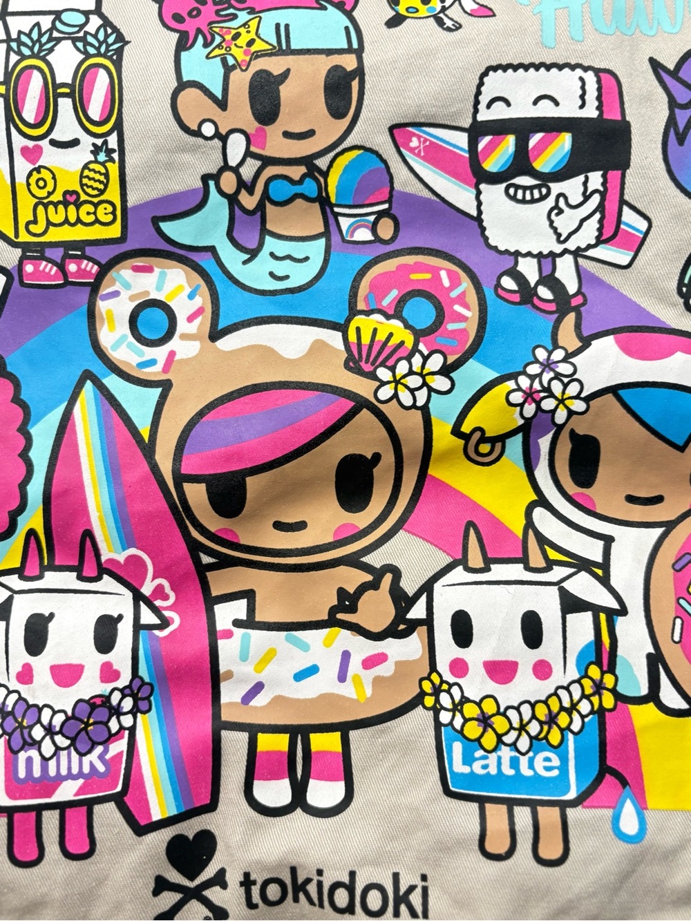 tokidoki Canvas Tote Bag - grey  with Multicolor Graphic - Picture 2 of 5